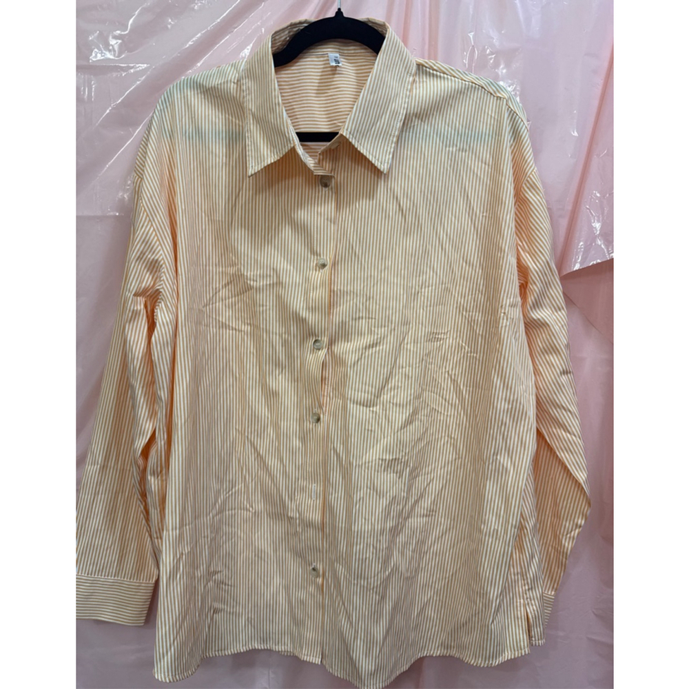 Women's Unbranded Orange & White Striped Button Down Shirt XL